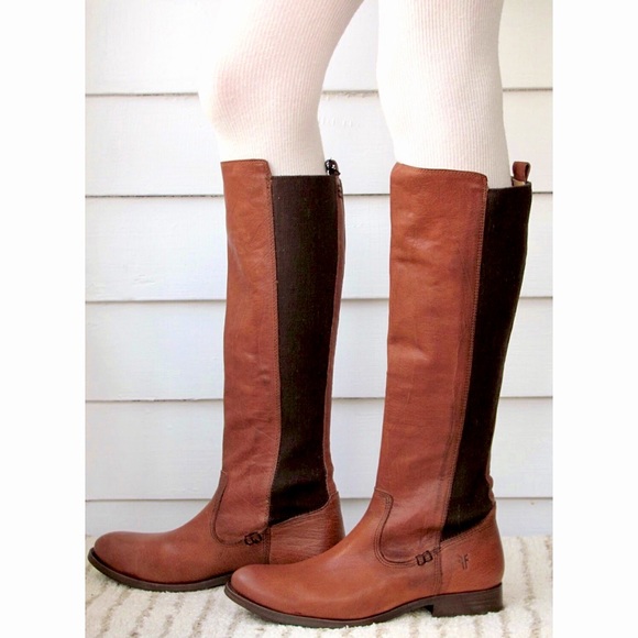 Frye Shoes - Frye Molly Gore Cognac Tall Skinny Riding Boots